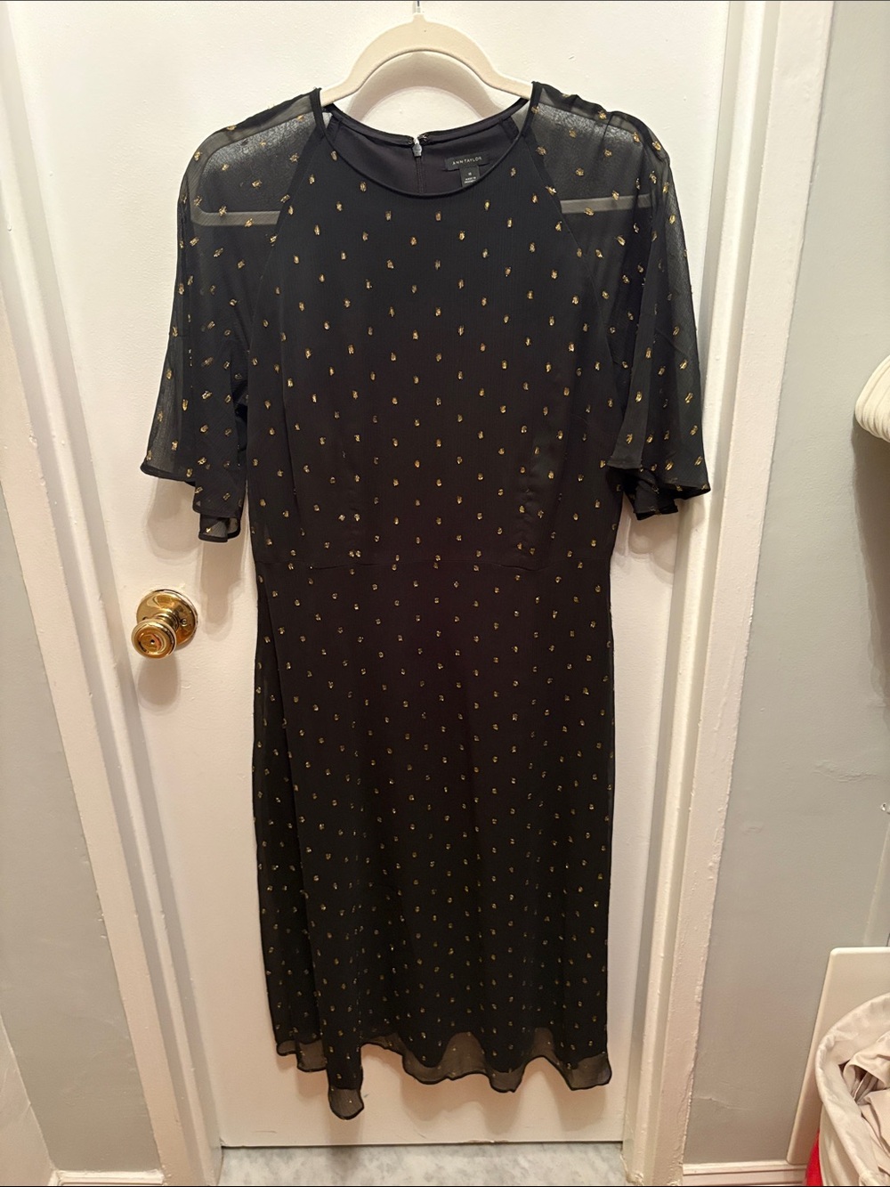 Ann Taylor Black Midi Dress with Gold Dot Detail